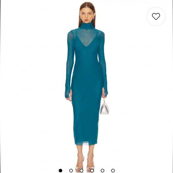 AFRM Blue Ribbed Long Sleeve Turtleneck Sheath Dress - Picture 1 of 5